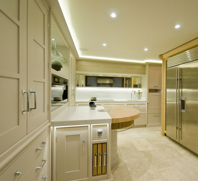 LED lights used to illuminate kitchen LED lighting tape used in kitchen showroom